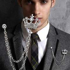 SYGA Luxury Crown Style Brooch for Men's & Women Suit Shirt Stud Brooch Lapel Pin Brooch Pin Chain Tassel Brooch Pin with Crystal Chain(Silver Crown)