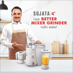 Sujata Powermatic Plus Juicer Mixer Grinder|900 Watts Double Ball Bearing Motor|22000 RPM|Non-Stop 90 Mins Running|2 Jars including 1750ml Blender, 1000ml Grinder Jar| (White)