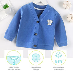 MOMISY Cotton Blend Baby Boy & Girls Sweater Jacket Front Open V Neck Cardigan-6 Months to 4 Years, Blue Green Pink Yellow (Blue, 3-4 Years)