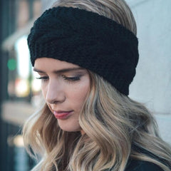 Momisy Knitted Winter Twist Woolen Warm Headband Cold Weather Hair Accessories Head Wrap Winter Designer Headbands for Women & Men- Black