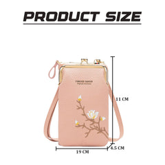 MOMISY Mobile Bag Cellphone Sling Bag Card Holder Wallet Handbag Crossbody multi-function Shoulder Bag for Girls & Women-Embroidery (Light Pink)