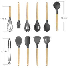 Syga Silicone Kitchen Spoon Utensil Set, 11 Piece (Grey)