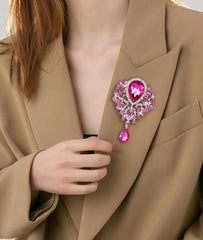 SYGA Brooch Pin Fashion Crystal Rhinestone Jewellery Pin Vintage Clothing Accessories Decoration Glass Pendant Pink Brooches For Women- S247