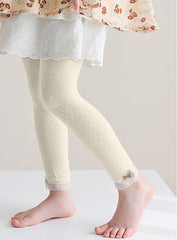 SYGA Girls' Summer Leggings, Pantyhose One Side Flower Design L Size is Suitable for 4-6 Years Old(White)