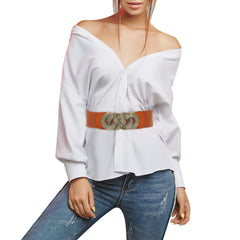 SYGA Women Cinch Belt, PU Leather Stretchy Waist Belt with Woven Metal Buckle, Retro Style Black