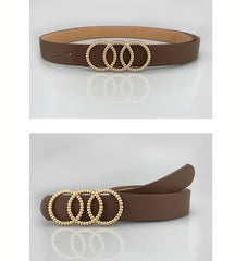 SYGA Women's PU Leather Belt Tripple O Ring Waist Belt Waist Size 25 Inch to 35 Inch, Camel
