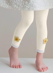 SYGA Girls' Summer Leggings, Pantyhose One Side Flower Design L Size is Suitable for 4-6 Years Old(White)