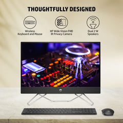 HP All-in-One PC 12th Gen Intel Core i3-1215U 24-inch(60.5 cm) FHD Desktop (8GB/512GB/Win 11/Wireless Keyboard and Mouse Combo/IR Privacy Camera/Intel UHD Graphics/MSO/Jet Black) 24-cb1802in