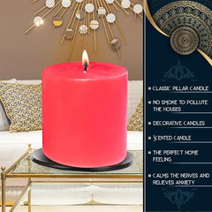 Pure Source India Paraffin Wax Scented Pillar Candles for Home Decor Smokeless & Dripless Candle (Rose - Red) Set of 3.