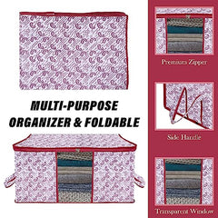 Kuber Industries Non-Woven Underbed Storage Bag | Clothes Storage Organizer | Blanket Cover With Clear Window | Zipper Closure & Handle Cloth Organizer | Check-Design | Large | Pack Of 4 | Cream
