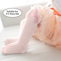 SYGA Baby Girls Mesh Nylon Bow Socks Suitable for Ages 0-3 Years(White)