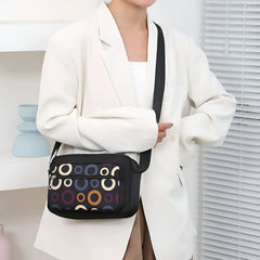 MOMISY Ladies Crossbody Bag, Nylon Shoulder Mobile Phone Purse, Circle Pattern, Black with Multi-Colour