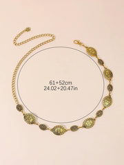 SYGA Women Waist Chain Embroidered Dress, Gold or Midnight, Thin Metal Design
