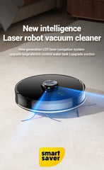 Smart Saver Vacuum Robot Cleaner – Advanced LDR Laser Navigation, 4500 PA Suction, 3-Level Adjustment, No-Go Zone, 280ml Electric Water Tank, 480ml Dust Box, Breakpoint Resume