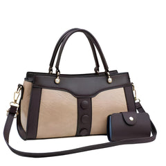 SYGA Women's Handbag and Wallet Set Stylish Shoulder Bag with Contrast Color Stitching, Zipper Buckle Closure Daily Use Fashion Purse