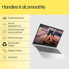 HP 15, Ryzen 5 7530U Laptop (8GB DDR4,512GB SSD) Anti-Glare,15.6''/39.6cm, FHD, Win11, M365 Basic(1yr),Office Home24, Silver,1.59kg, Radeon Graphics, Camera w/Privacy Shutter, fc0388AU