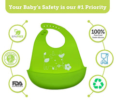 SYGA Waterproof Silicone Bibs with Crumb Catcher Bibs Adjustable For 0-6 Years Unisex Baby- Pack of 3(Color May Vary)