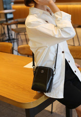 SYGA Women's Soft Leather Crossbody Mini Small Bag Fashion Vertical Style Small Mobile Phone Bag(Black)