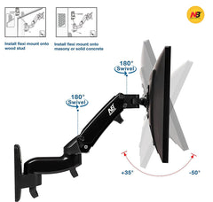TECVITY Gas-Strut Monitor Arm for 17” to 35”, Load 3-12kg, Double Extension.
