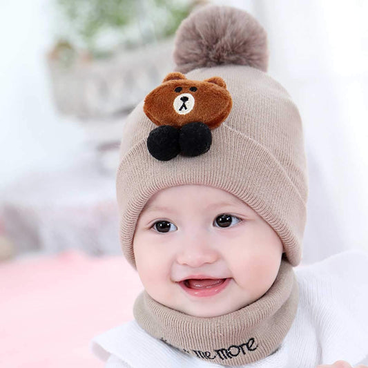 SYGA Unisex Baby Cap for Infant Taddy Winter Cap 12-24 Month - Beige