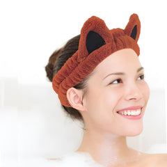 MOMISY Elastic Women's Lovely Hair Band Wash Face Spa Headband-Washable Facial Band Makeup Wrap Headbands Fits All Head Sizes-Cat Ear (Caramel Black, Free)
