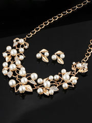 SYGA Pearl Earrings Necklace Bridal Jewelry Set for Party Wedding Festive for Women & Girls Accessories(Gold)
