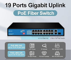 Hanutech Ai Watchdog Featured 16 Port PoE Switch - 16*10/100Mbps PoE Ports + 2*100/1000Mbps RJ45 Uplinks + 1*1.25G SFP @ 250W Extension up to 250 Meters - 1 Year Warranty