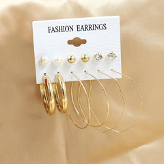 SYGA 6-Piece Women's Earrings Set Hoop Earrings with Pearls and Cubic Zirconia, Gold Tone, Fashion Jewelry Set for Women and Girls