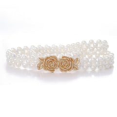 SYGA Pearl Adjustable Waist Belt with Hollowed Tassel Detail, Suitable Size for Waist 24-34 INCH