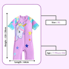 SYGA Children's Swimsuits for Girls Purple Crown Unicorn-XL Size Perfect for Kids Age 7-9 Years Old (Purple)