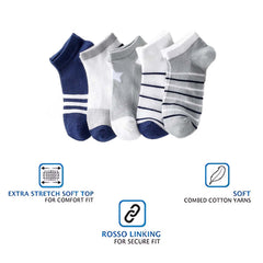 MOMISY 5 Pairs Baby kids Girl Boys Toddlers Infant Ankle Stretch Tube Socks (StripedStarLight, 6 Years-8 Years)