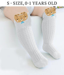 SYGA Baby Socks Boneless Over-The-Knee Thigh Socks Anti-Mosquito Long-Leg Walking Knitted Socks Suitable For 0-1 Years Old (White Elephant, Size S)