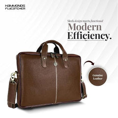 HAMMONDS FLYCATCHER Men Genuine Leather Office Bag - Laptop Bag - Padded Laptop Compartment, Fits 14 Inch Laptop - Adjustable Strap, 1 Year Warranty - Office, Travel, Daily Use - Brushwood, Brown