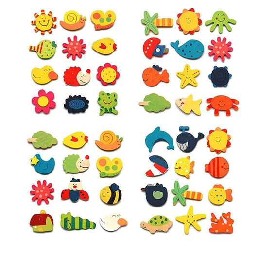 SYGA 48PCS Animal Cartoon Wooden Refrigerator Fridge Magnet Sticker Kid Children Educational Development Toys
