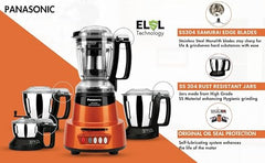 Panasonic Heavy Duty Mixer Grinder For Kitchen MX-AV425 (Sunstone Orange) Elements Series Powerful 1500W (MMLW) 4 Jar (Three-304 Stainless Steel & 1Juicer Extractor Jar) | 5 Years Motor Warranty
