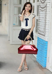 SYGA Women's Glossy Patent Leather Handbag Kiss Lock Purse Top Handle Handbag Suitable Gift for a festival,occasion,Birthday(BURGUNDY)