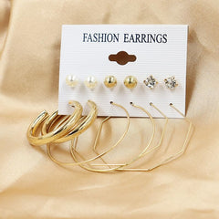 SYGA 6-Piece Women's Earrings Set Hoop Earrings with Pearls and Cubic Zirconia, Gold Tone, Fashion Jewelry Set for Women and Girls