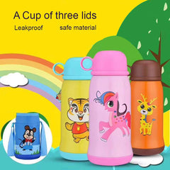SYGA Cartoon Animal Pattern Stainless Steel School Drink Water Bottle for Kids with Straw_Elephant