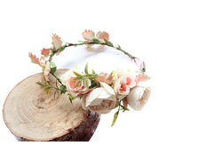 SYGA Women One Side Rose Floral Crown Hair Wreath Leave Flower Tiara Headband with Adjustable Ribbon