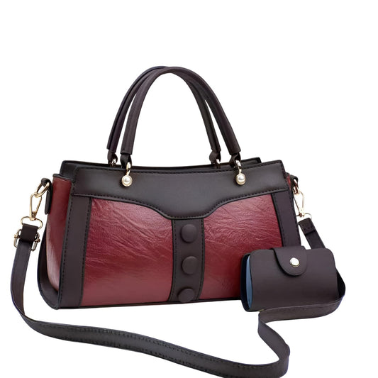 SYGA Women's Handbag and Wallet Set Stylish Shoulder Bag with Contrast Color Stitching, Zipper Buckle Closure Daily Use Fashion Purse