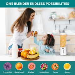 Libra Portable Blender for Smoothies & Juices – USB Rechargeable Blender Juicer with 6 Blades, 450ml Capacity, 4000mAh Battery, 200W Motor, Waterproof Portable Juicer for Travel, Gym & Office (White)