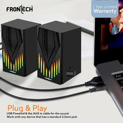 FRONTECH 2.0 USB Powered Multimedia Speakers with RGB Lights | 2 x 3W Drivers (5.2 cm) | AUX Connectivity | for Laptop, PC, Mobile | 1 Year Warranty (SPK-0006, Black)