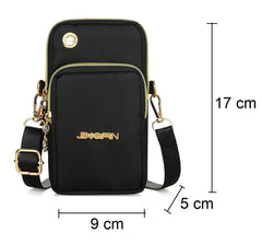 MOMISY Small Cross Body Bag, Multifunction 3 Layer Mini Shoulder Bag Phone Purse Armband with Headphone Port for Teens Girls Ladies Women (Black)