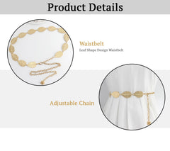 SYGA Women's Dress Waist Chain Metal Leaf Hook Chain Simple Decorative Thin Belt(Gold)