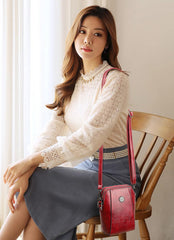 SYGA Women's Soft Leather Crossbody Mini Small Bag Fashion Vertical Style Small Mobile Phone Bag(Wine Red)