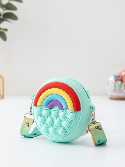 SYGA Children Pop It Fidget Rainbow Pattern Silicone Bag Kids Push Popper Educational Bubble Shoulder Messenger Bag (Blue)