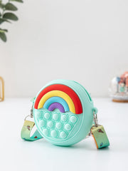 SYGA Children Pop It Fidget Rainbow Pattern Silicone Bag Kids Push Popper Educational Bubble Shoulder Messenger Bag (Blue)