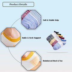 MOMISY Men's Premium Cotton Cushion Ankle length Socks, (Multicolor) Pack of 5 (Free Size) (5 Stripes)