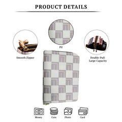 SYGA Women's Fashion Wallet, Double Zipper with Card Slots and Coin Pouch(Gridding White)