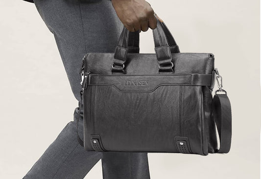 SYGA Mens Messenger Bag Waterproof Leather Computer Laptop Bag Vintage Briefcase Business Satchel Shoulder Bag Luxury Look Gift for Men and Women - Black